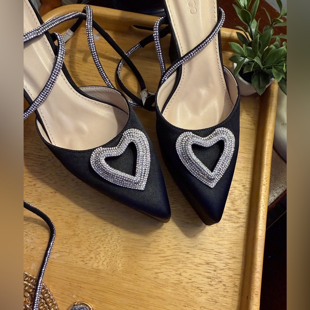 Rhinestone Triple Heart Platform Ankle Strap Pointed Toe Party Statement Heel 9 - Picture 12 of 13